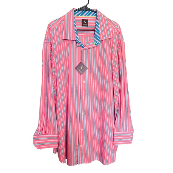 Tailorbyrd Other - NWT Tailorbyrd Button Down Striped Shirt Salmon/Blue SZ 3X Casual Classic Preppy